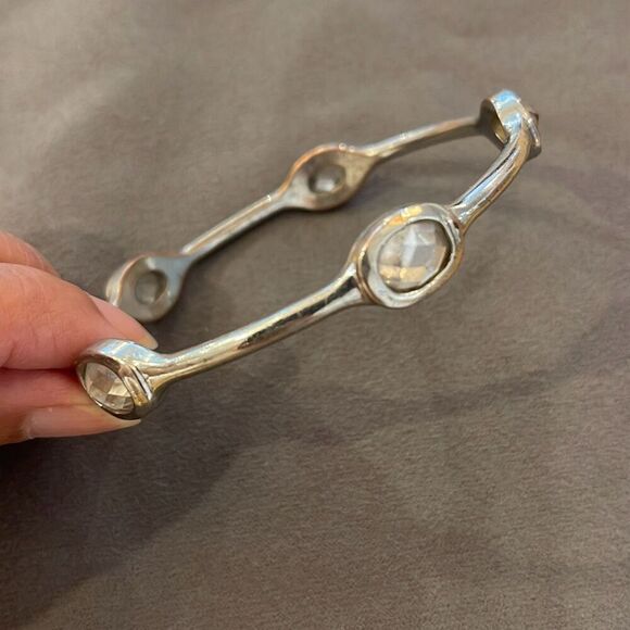 Womens Faceted AB Crystal Inliad Cuff Bangle Bracelet Silvertone - Picture 1 of 4